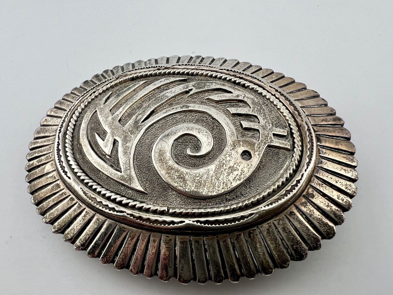 Vintage Nelson Piaso Signed Navajo Sterling Silver Belt Buckle 55.6g