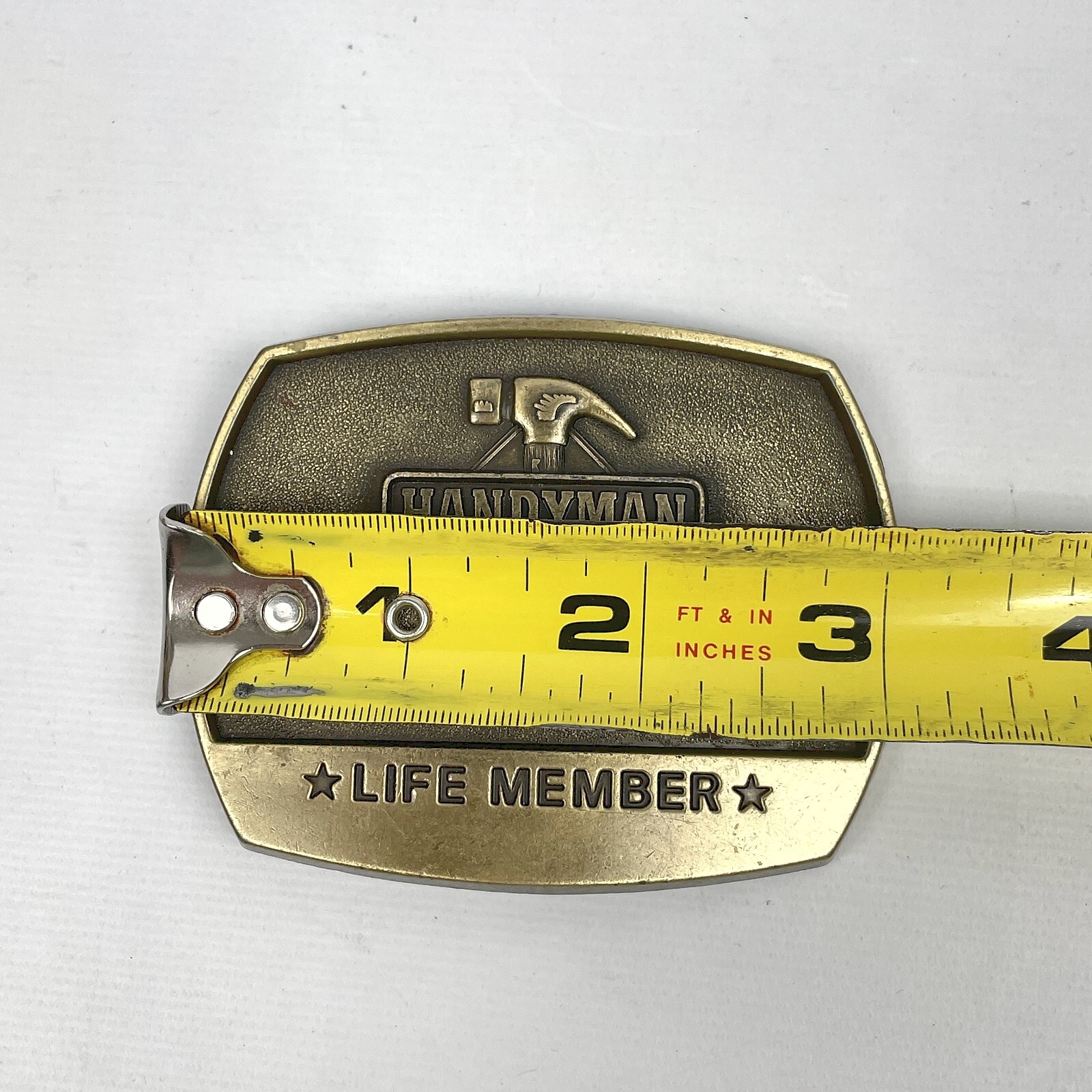 VTG 1996 Handyman Club Of America Life Member Solid Brass Belt Buckle Hammer