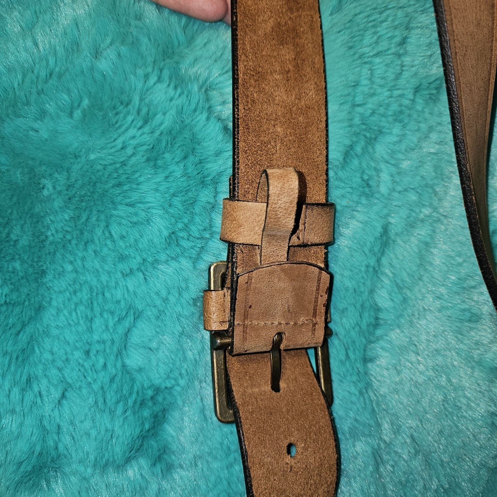 Calvin Klein Jeans Belt Mens Size M Brown Leather Logo Casual Belt Brass Buckle