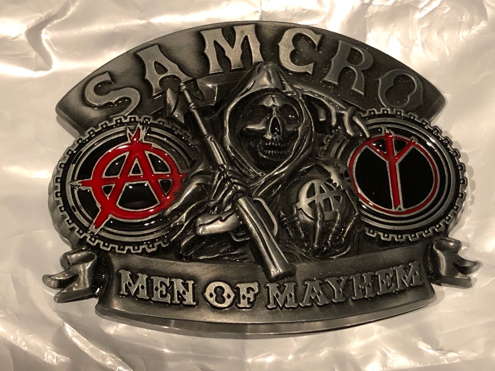 SAMCRO Sons of Anarchy Men of Mayhem 3D Grim Reaper Icon Metal Belt Buckle NWT