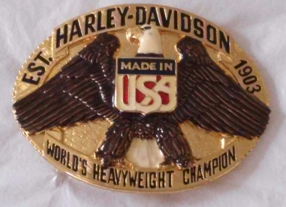 New Vtg. Harley Davidson Belt Buckle Raintree – Heavyweight Champ