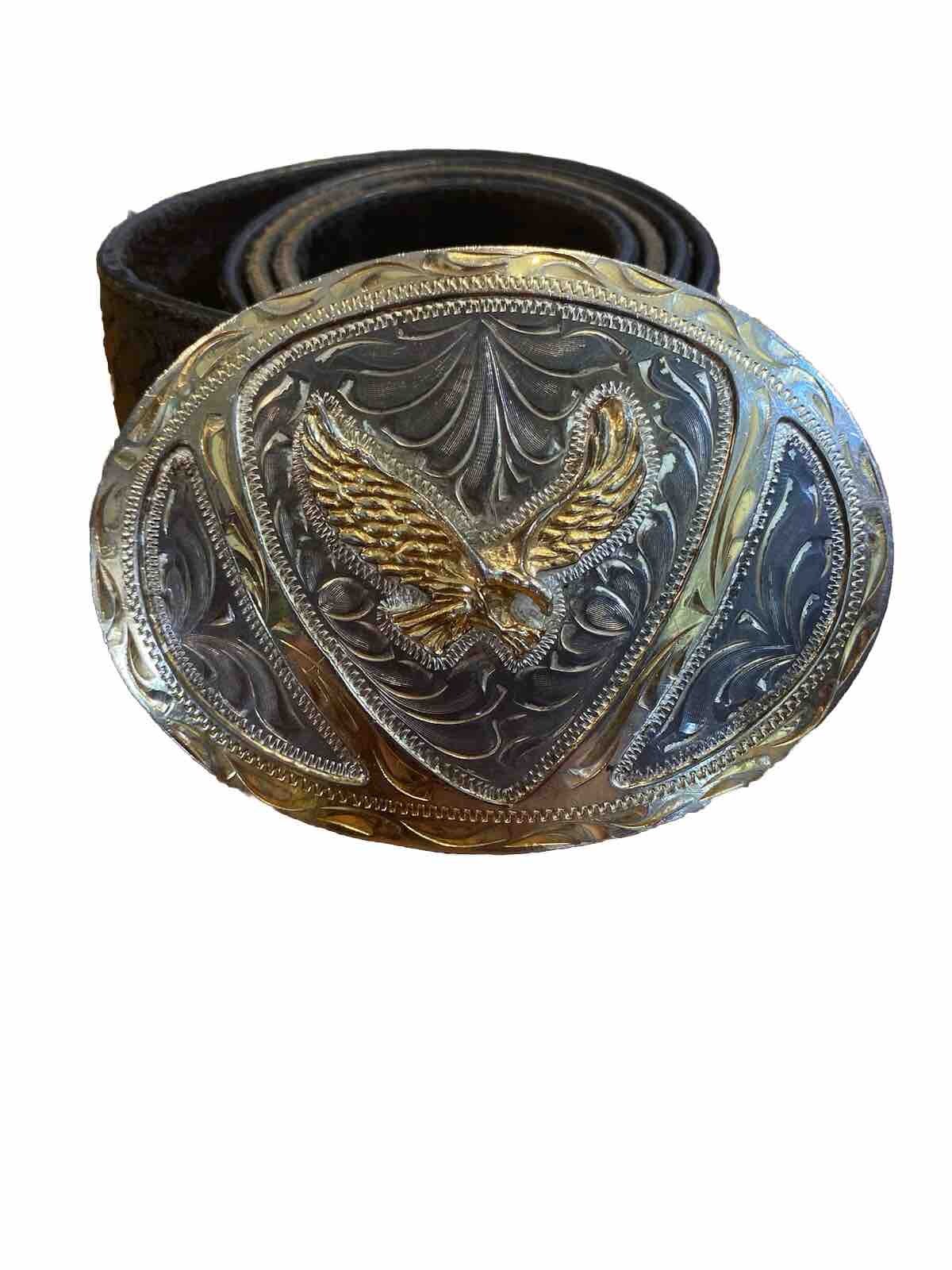 Silver and gold tone eagle belt buckle W made in Mexico— 36’