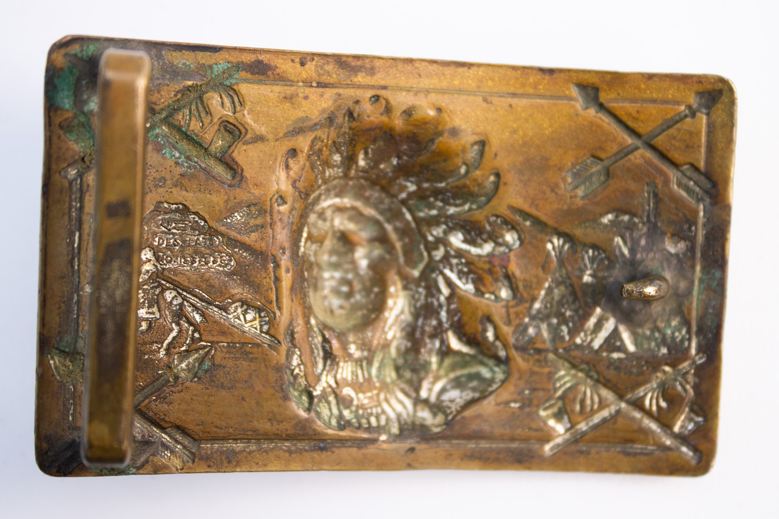 Antique 1940s Robbins Co Thoresen Native American Indian Chief Brass Belt Buckle