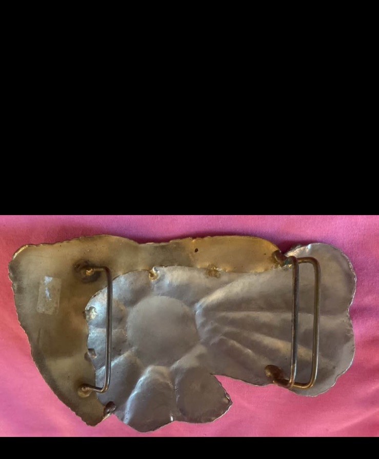 Vintage modernist brutalist two tone belt buckle measures 5 1/4 inch by 3 inch