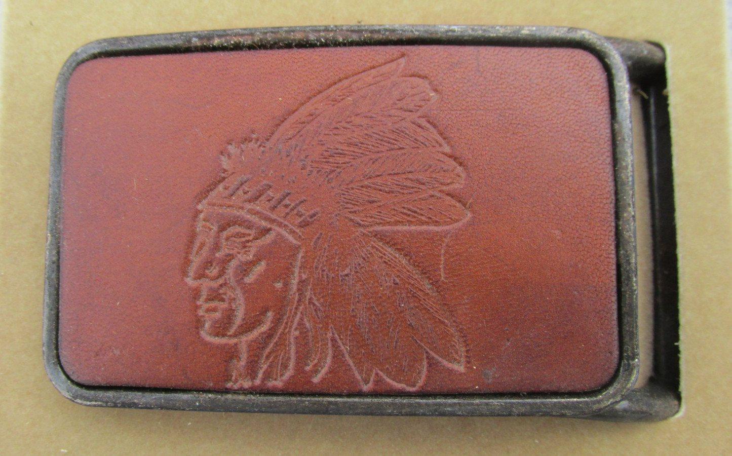 Vintage Leather insert belt buckle CHIEF design