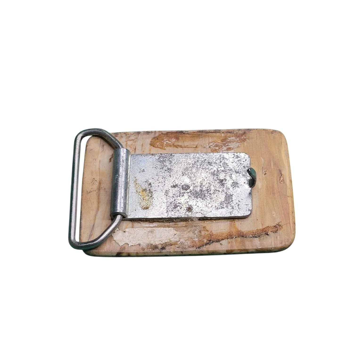 Texas State Belt Buckle Natural Wood Silver Metal