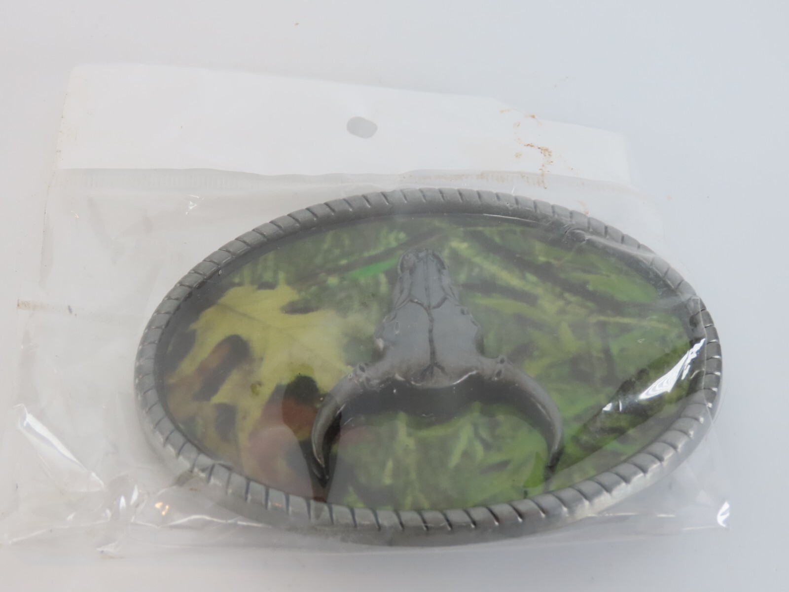 New Skull Bull Steer Cow Belt Buckle Green Camo Background in Package