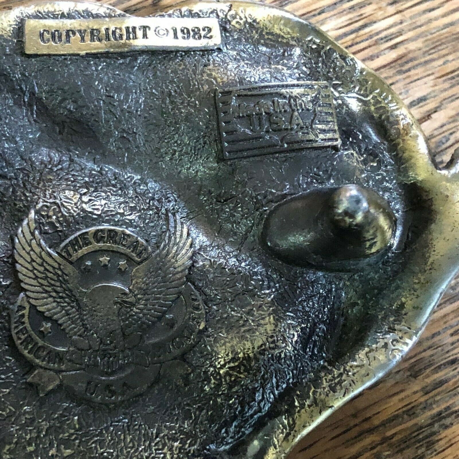 VINTAGE BELT BUCKLE WHITETAIL DEER BRASS GREAT AMERICAN BUCKLE CO 1982 USA
