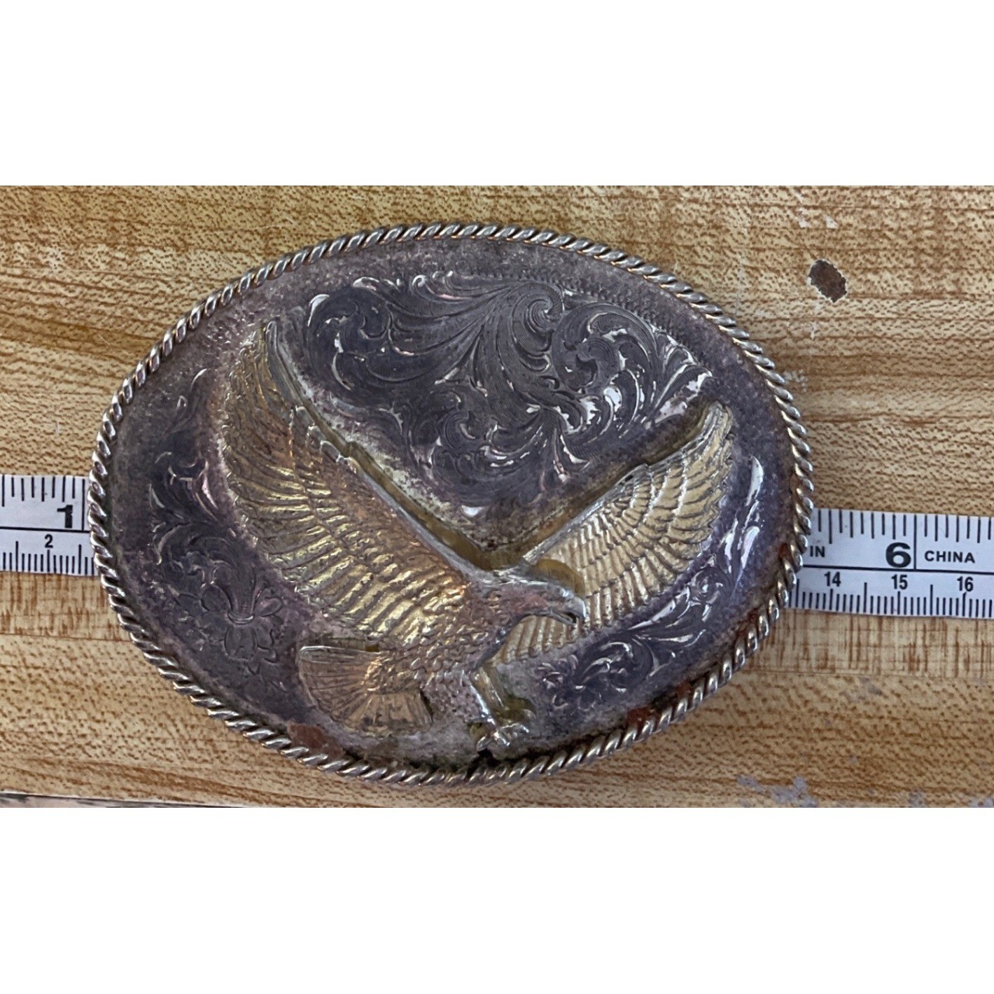 Vintage Montana Silversmiths Belt Buckle Eagle Western Cowboy Americana Engraved