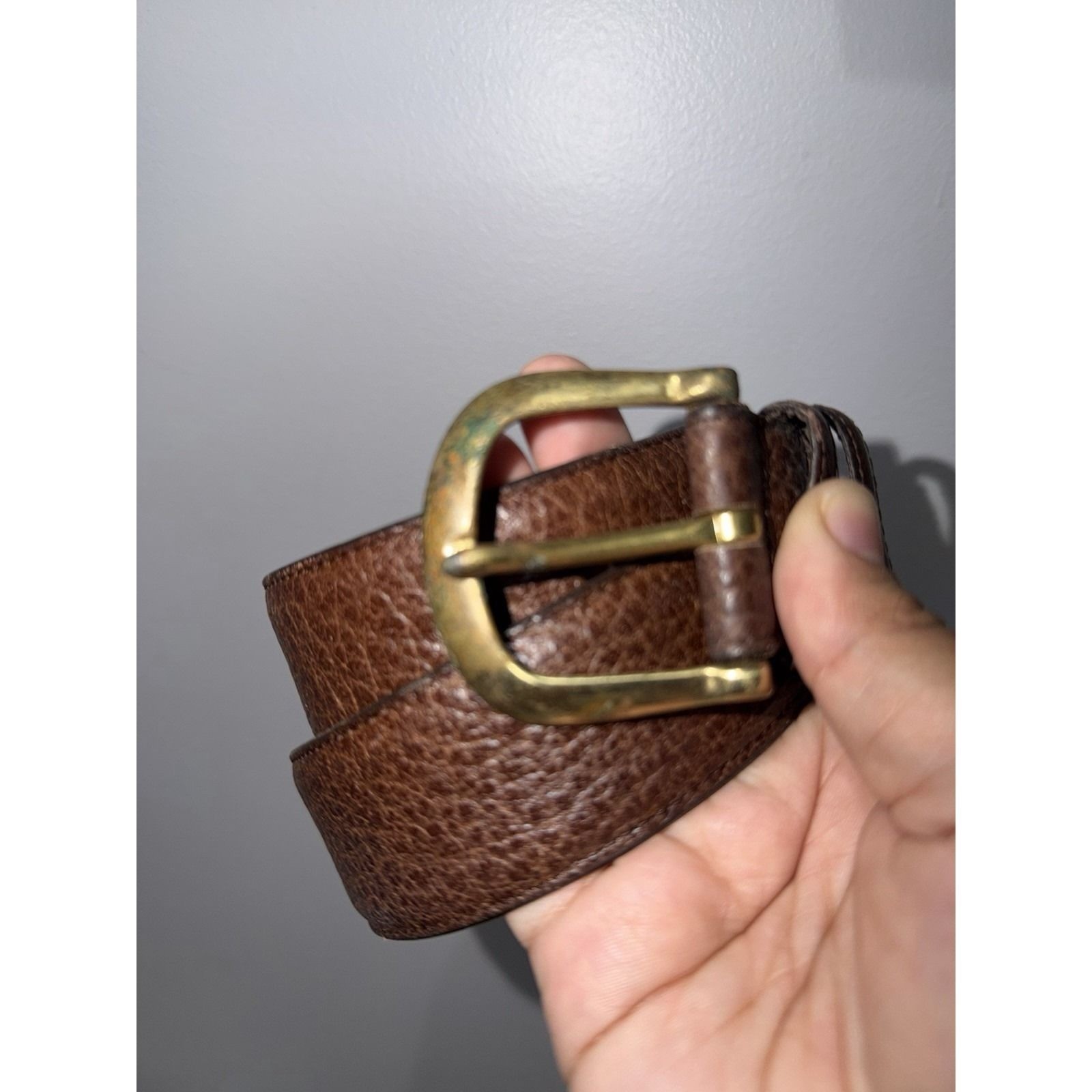 COACH Water Buffalo Leather Belt 30 Brown Gold Brass Buckle USA 8800 Vtg 34.5&Prime;