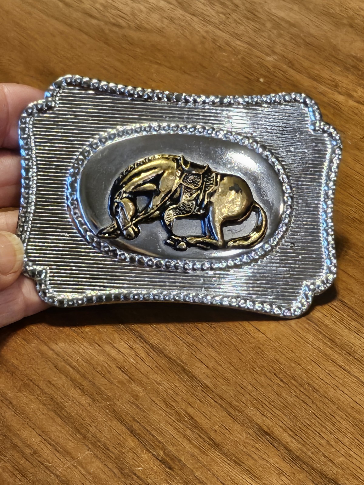 Vintage Western Cowboy Rodeo Horse Rope Border Silver Plated / Brass Belt Buckle