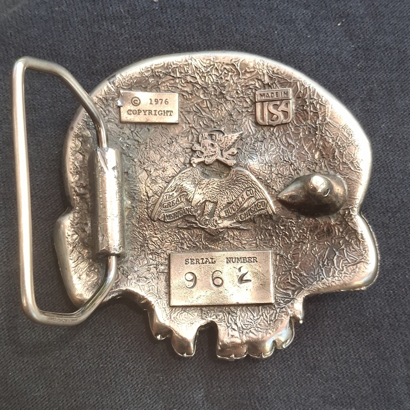 Buckle Co Skull Belt Buckle Silver Metal Made in USA Vintage 1976 MPN 962
