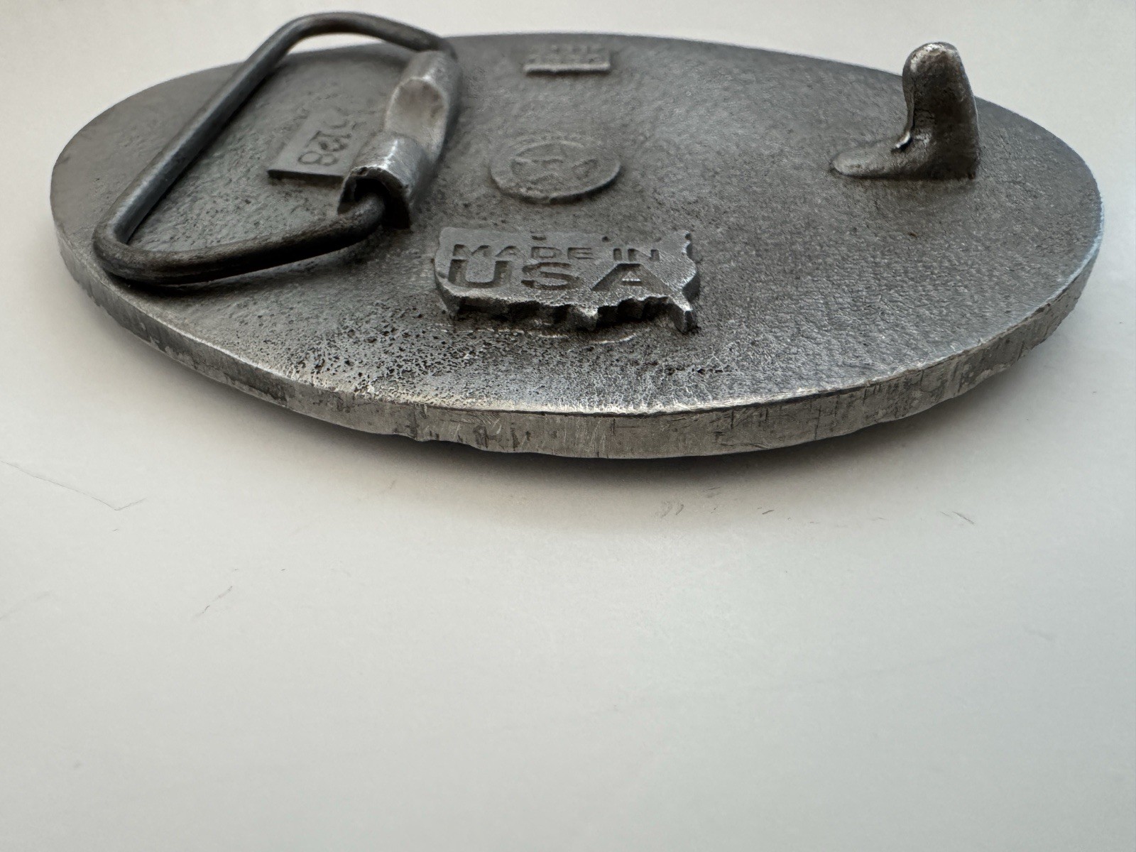 U.S. Marines Belt Buckle Pewter & Red Enamel Vintage United States Marine Corps