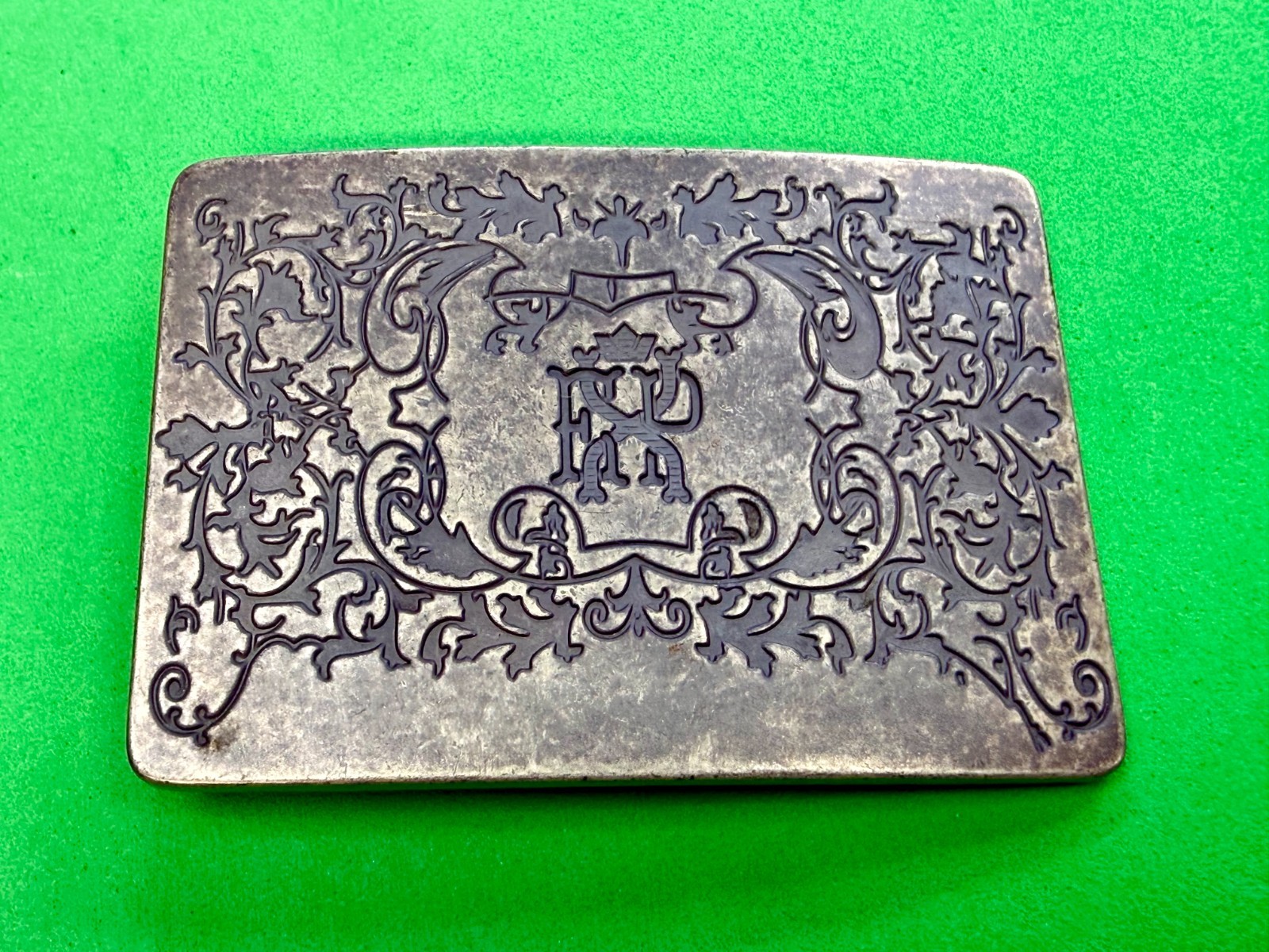 Letter EXP Monogram Scroll Ornate Pattern Silver Tone Rectangular Belt Buckle