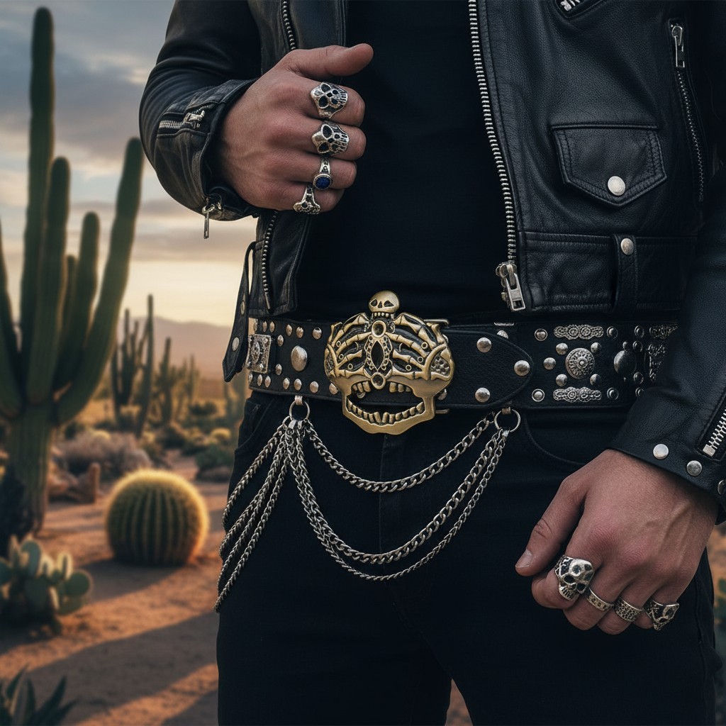 Men Women Dark Gold Belt Buckle Skull Skeleton Bones Pirate King Crown Halloween