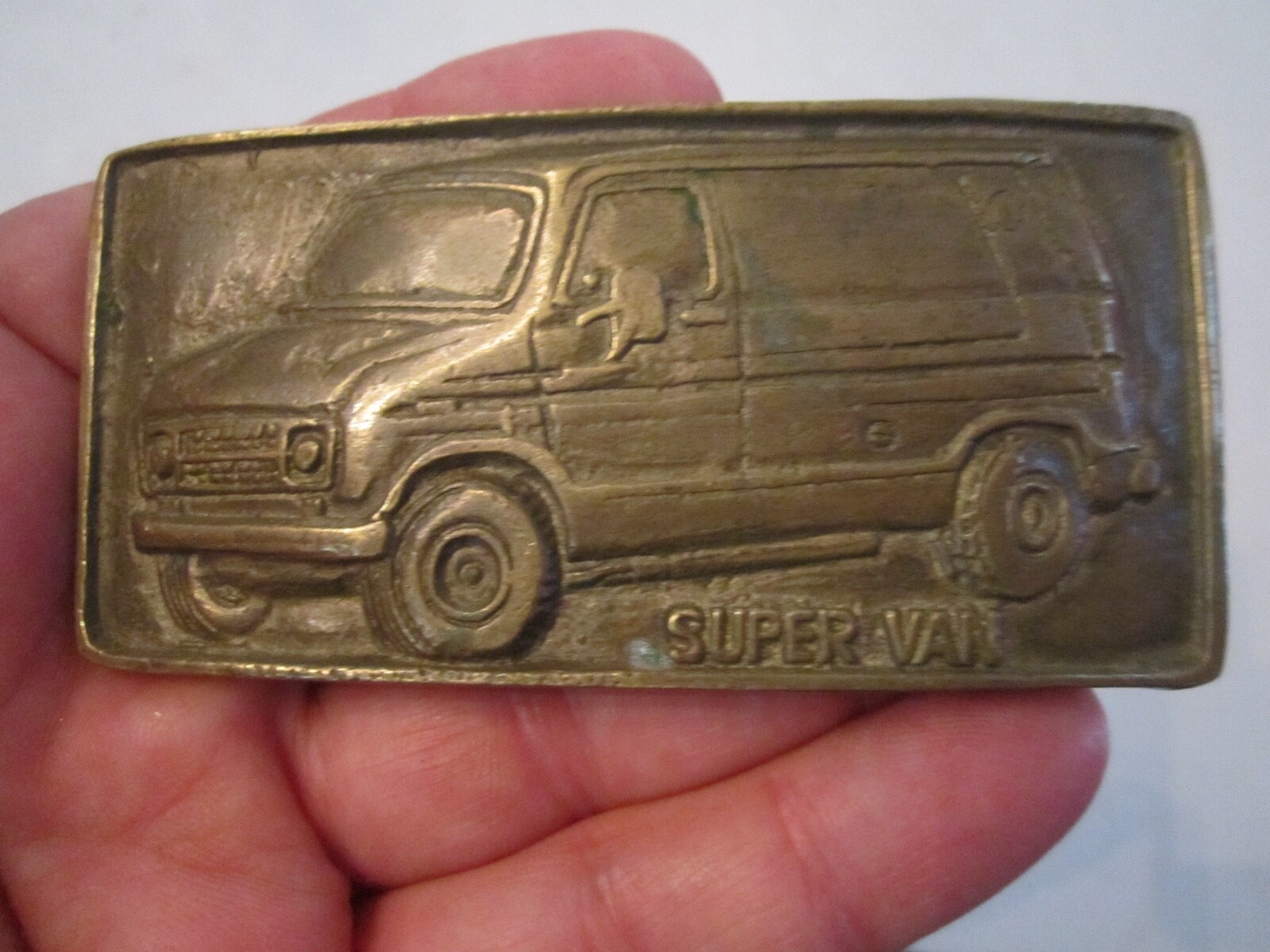 VINTAGE SUPER VAN THEME BELT BUCKLE – 4&Prime; X 2&Prime; – HEAVY – SOLID BRASS – GW10