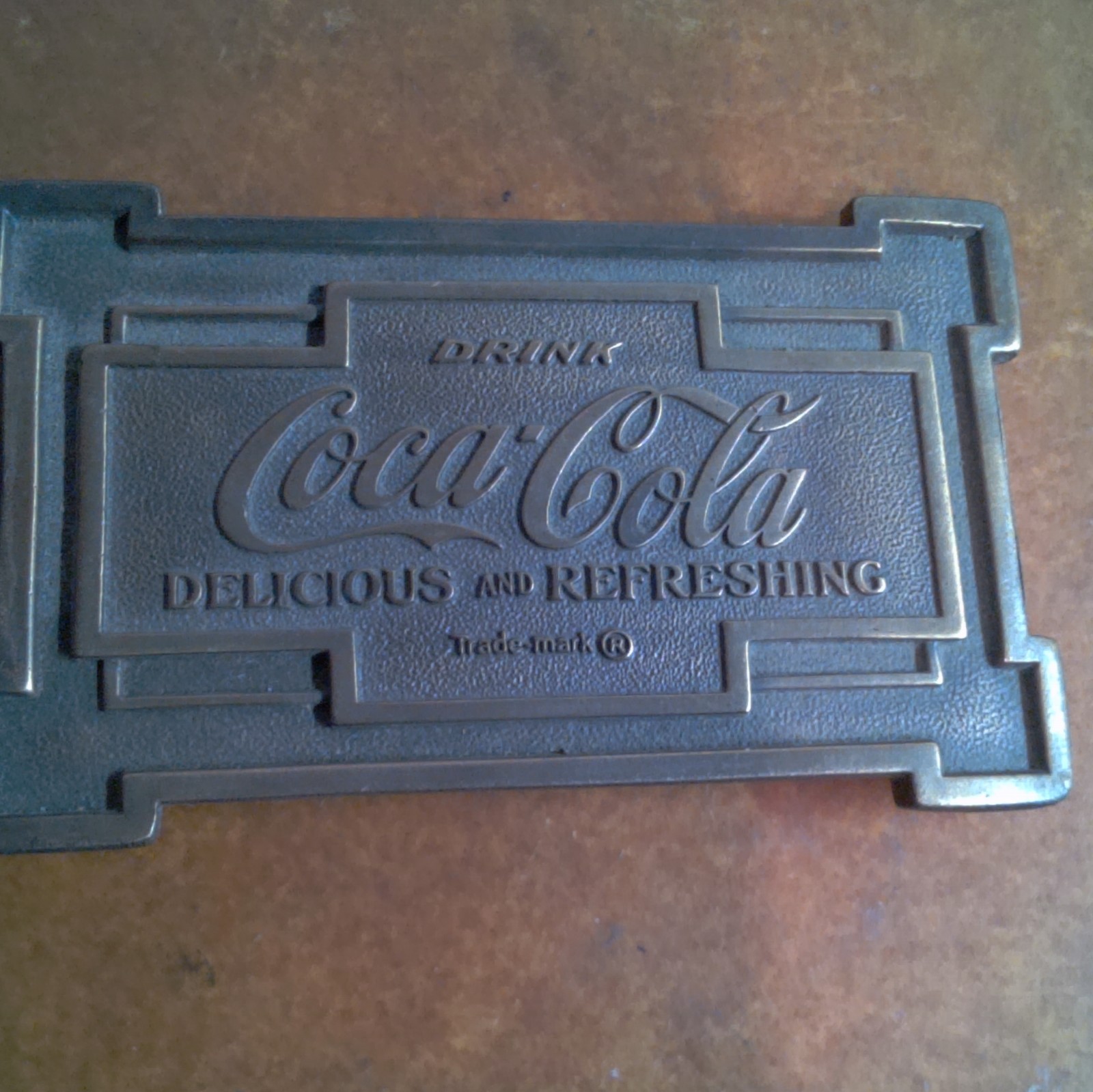 Coca-Cola Vintage Brass Belt Buckle KB100 Bronze Clamp Closure Logo 1.5&Prime;