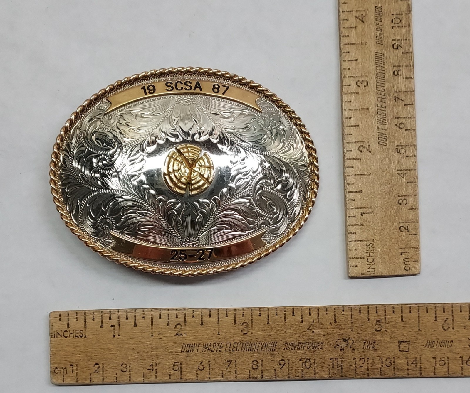 1987 – SCSA – 25-27 – shooting – GERMAN SILVER – BELT BUCKLE – listing # 9564