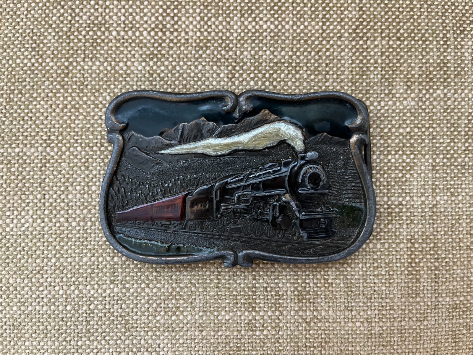 Vintage 1984 Bergamot Brass Works U-149 Enameled Steam Train 5473 Belt Buckle