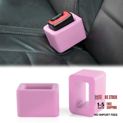 2PCS Seat Belt Buckle Holder, Universal Silicone Rear Seat Belt Booster & Pink