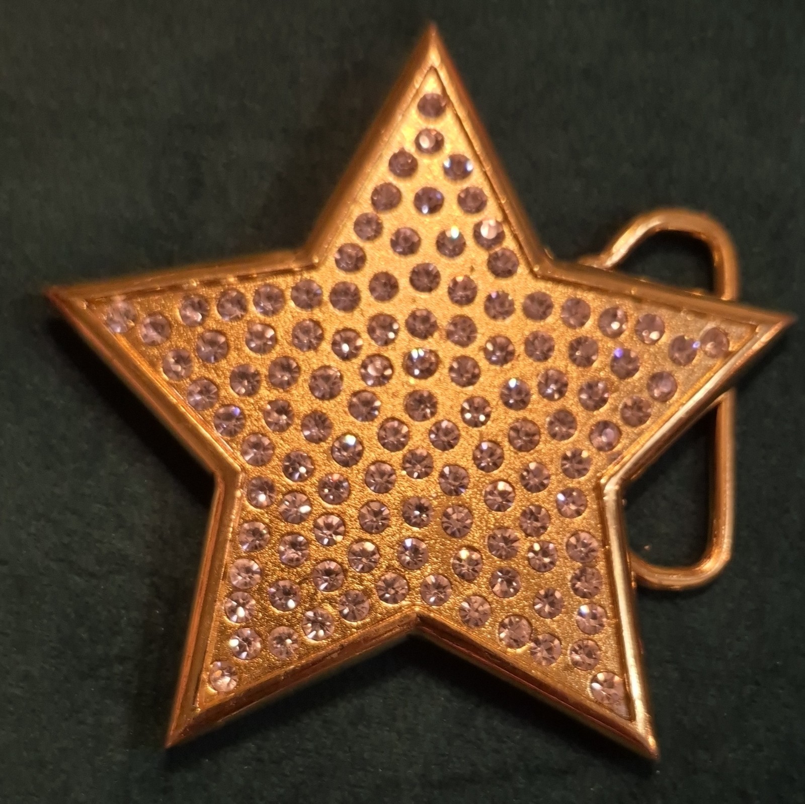 Gold Tone Star Belt Buckle w/Clear Rhinestone Accents, Shiny Metal Women 1.5in
