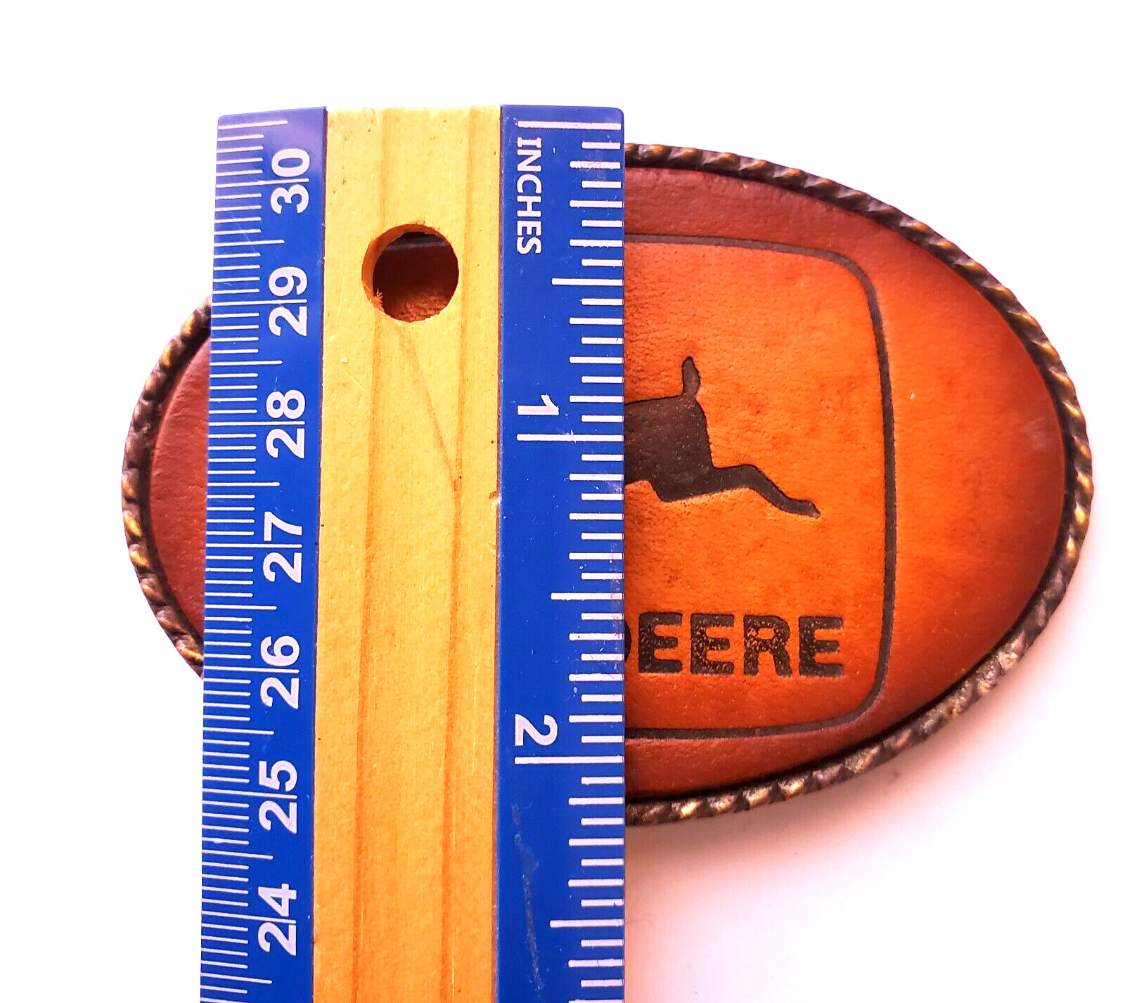 John Deere Leather Brass Leaping Deer Logo Cast Belt Buckle Hunting Rockabilly