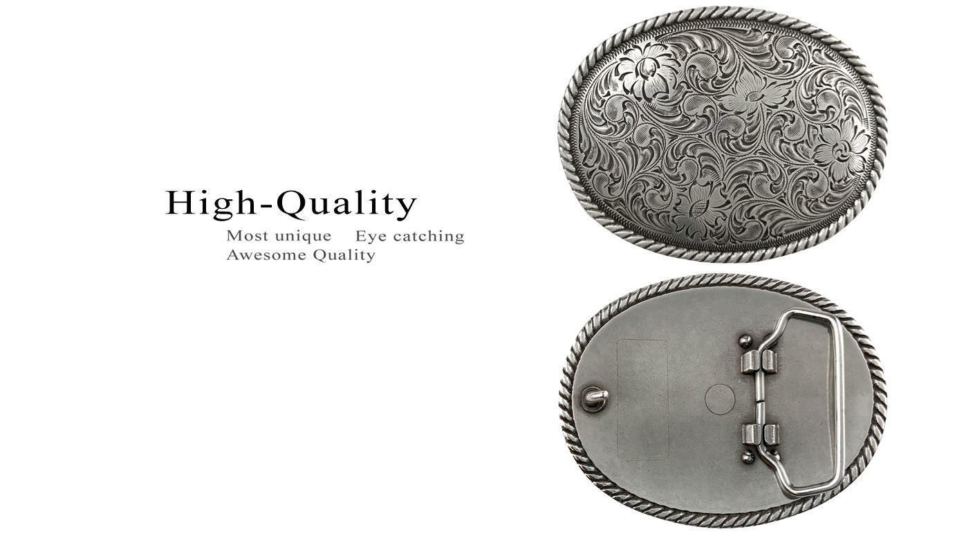 Western Floral Engraved Pattern Rope Edged Belt Buckle
