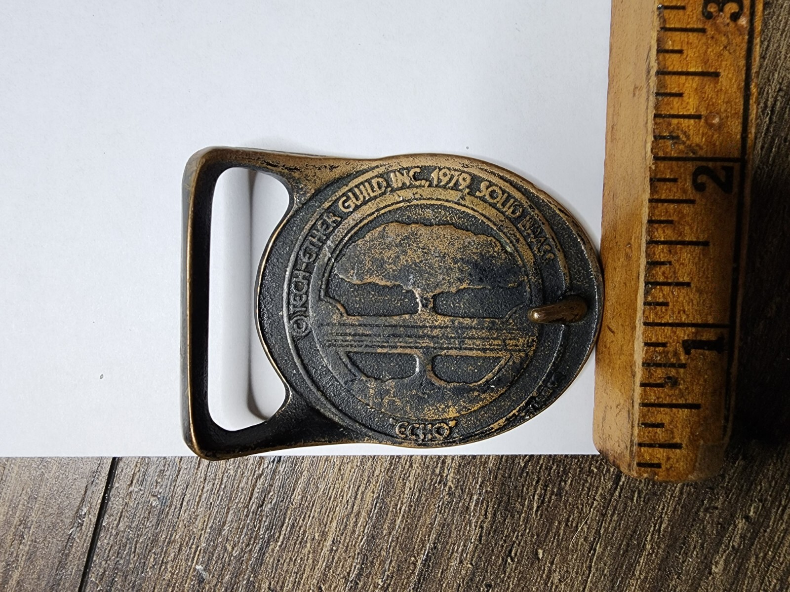 Vintage Tech Ether Guild « Echo » Solid Brass Belt Buckle Rainbow Forest Trees