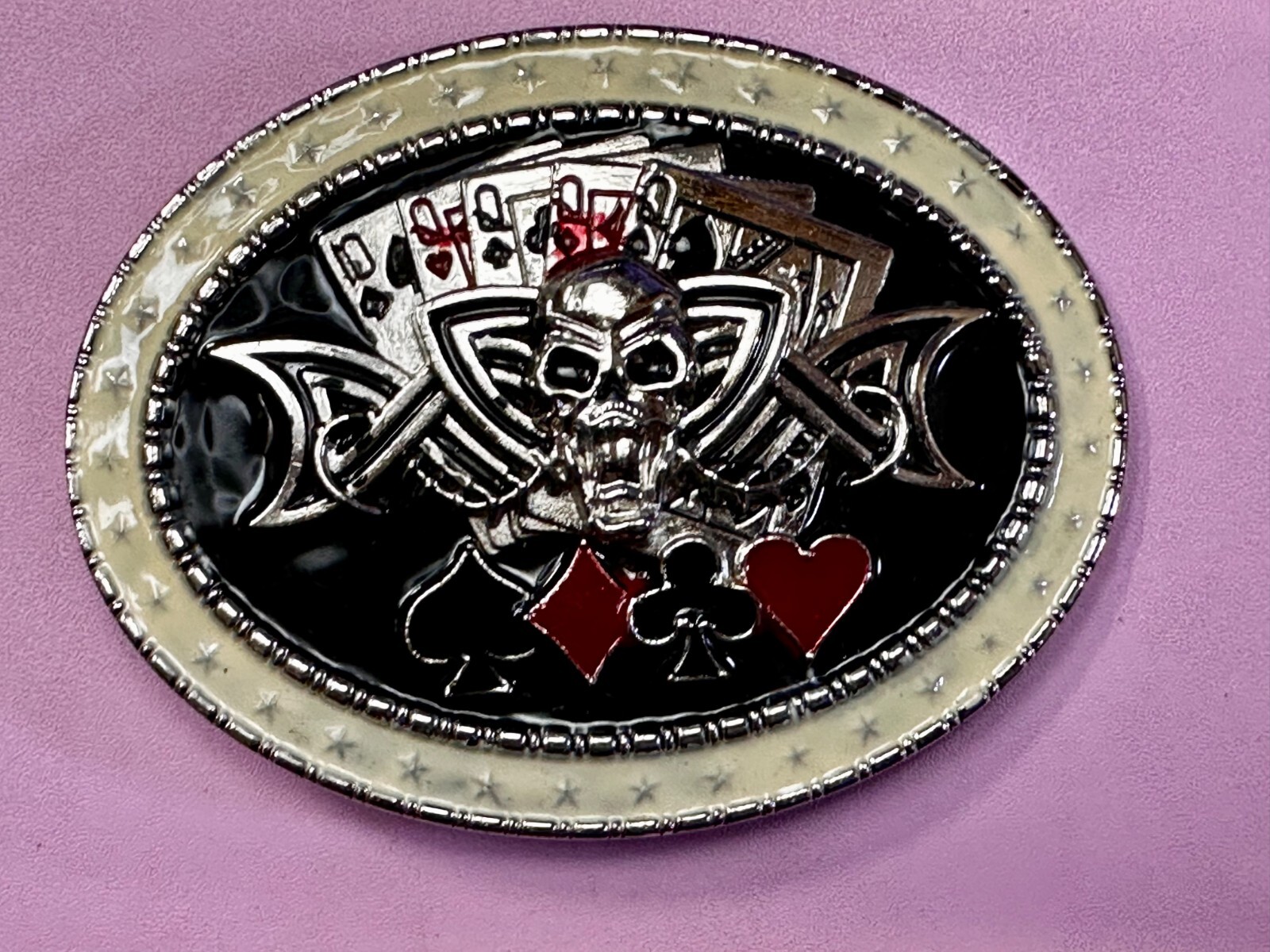 Lucky Gambling Skull Straight Flush Poker Playing Card 4 Queen&rsquo;s Belt Buckle