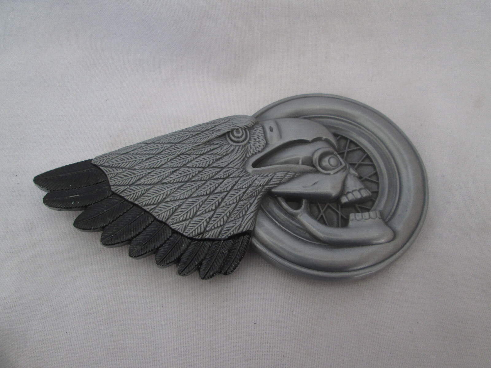 Eagle Head & Skull With Motorcycle Wheel 3-D Belt Buckle Bikers NEW