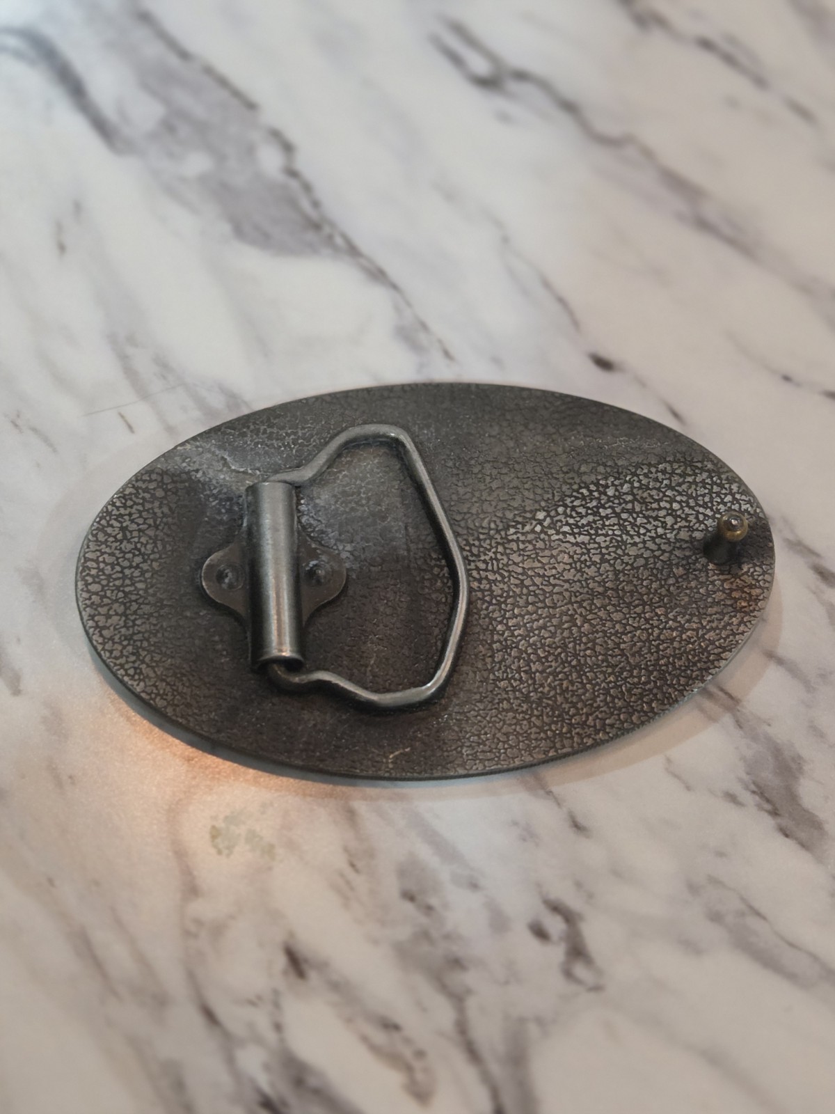 Peterbilt vintage-style antique pewter finish metal and enamel belt buckle