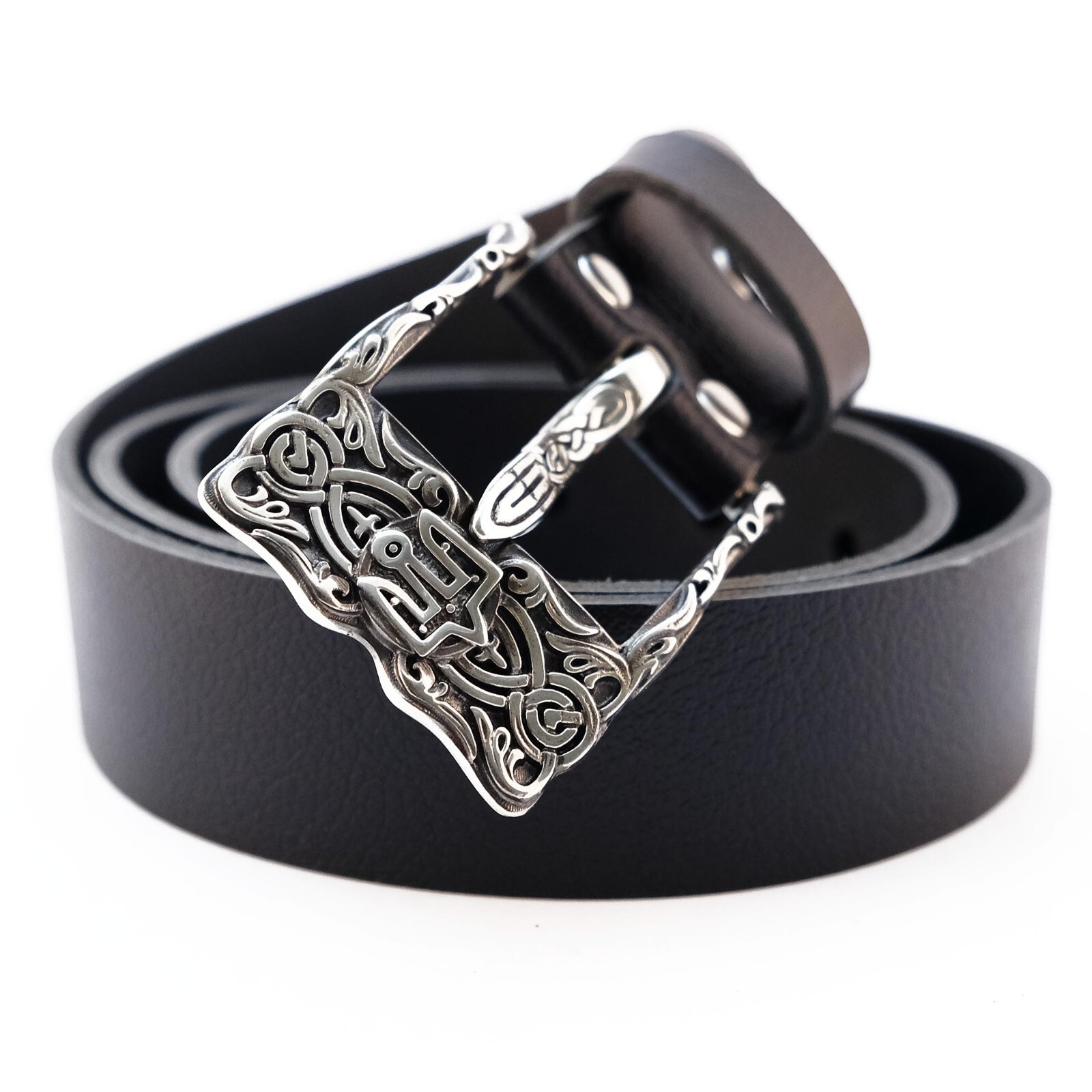 German silver pin belt buckle Runic, Classic frame buckle for 1.5 inch belt