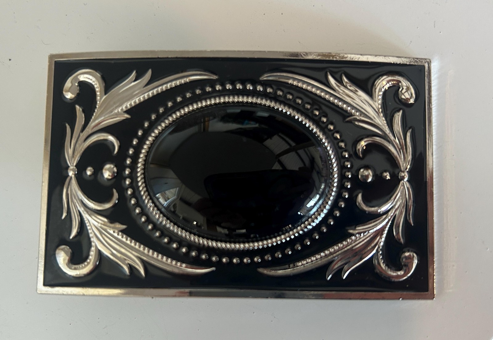 Western Black Onyx Stone Belt Buckle Silver Engraved Cowboy Rodeo Style