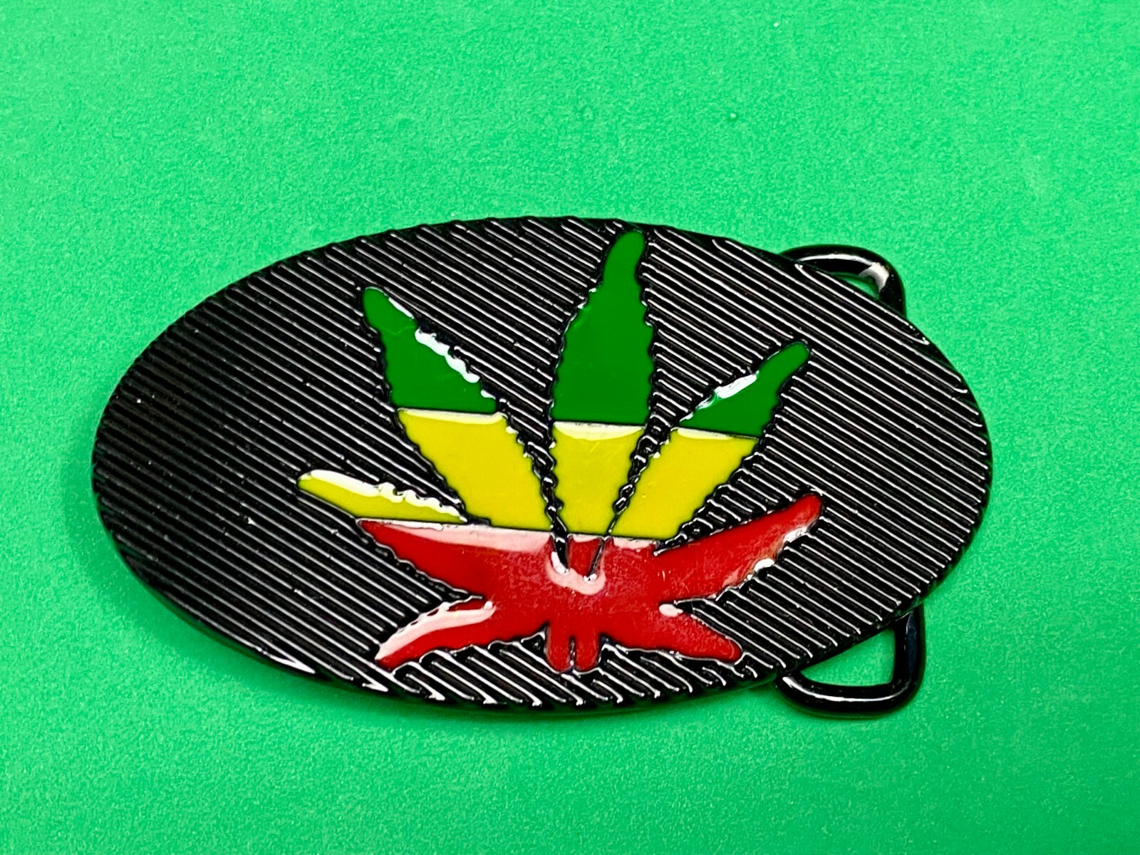 Cannabis Marijuana Pot Leaf Ganga Rasta Green Yellow Red Colors Belt Buckle