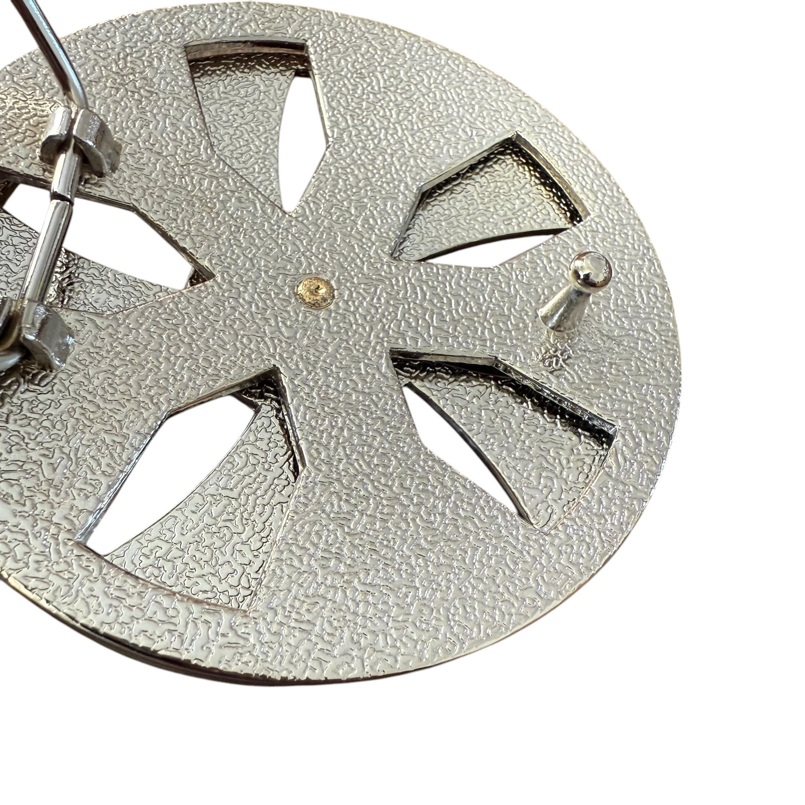 Vintage Chrome Silver Iron Cross Round Spinner Belt Buckle Metal Y2K Industrial