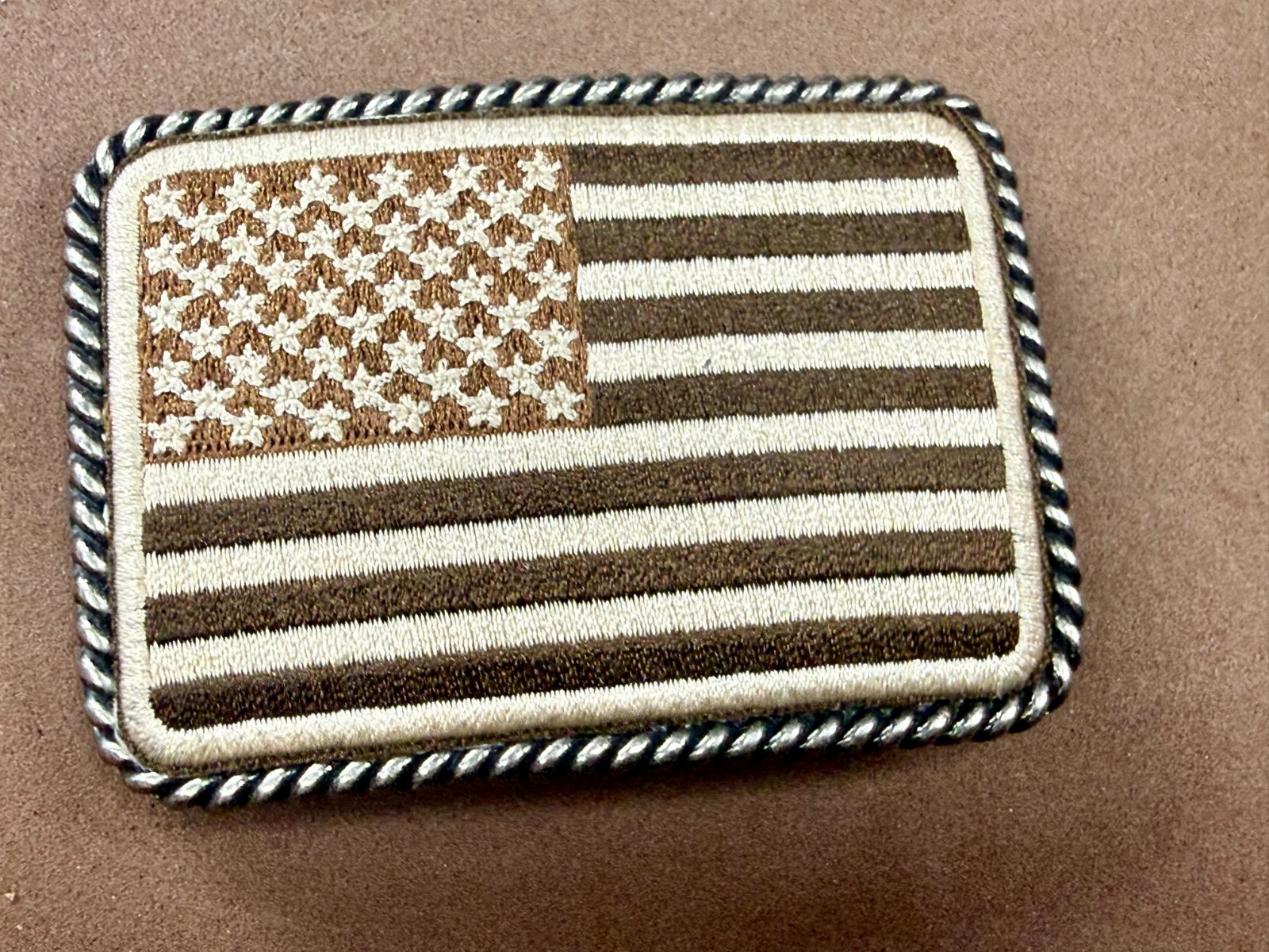Embroidered American Patriotic Flag Rope Border Vintage Western Belt Buckle