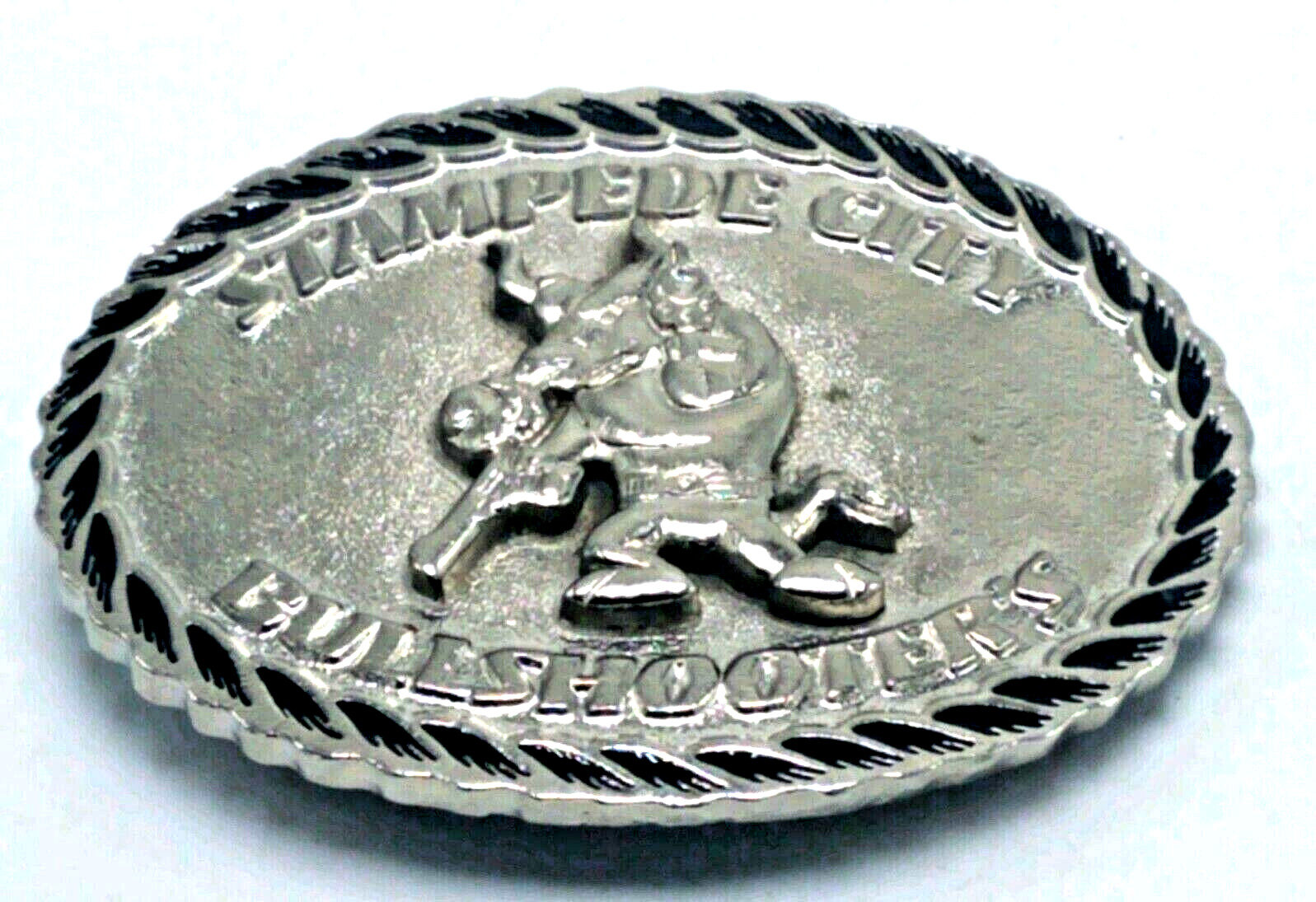 Vintage Calgary Stampede City Bullshooter&rsquo;s Belt Buckle EUC 3 1/2&Prime; x 2 3/4&Prime;