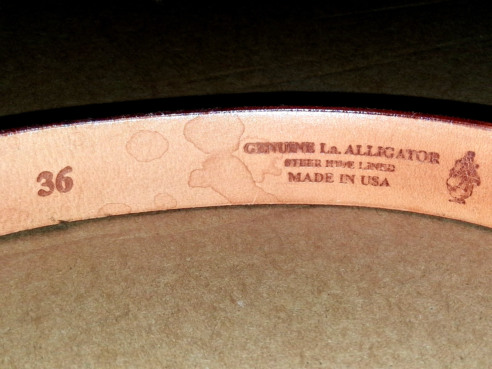 Genuine Alligator Belt Size 36 U.S.A Steer Hide Lining Brown Top Quality Unused