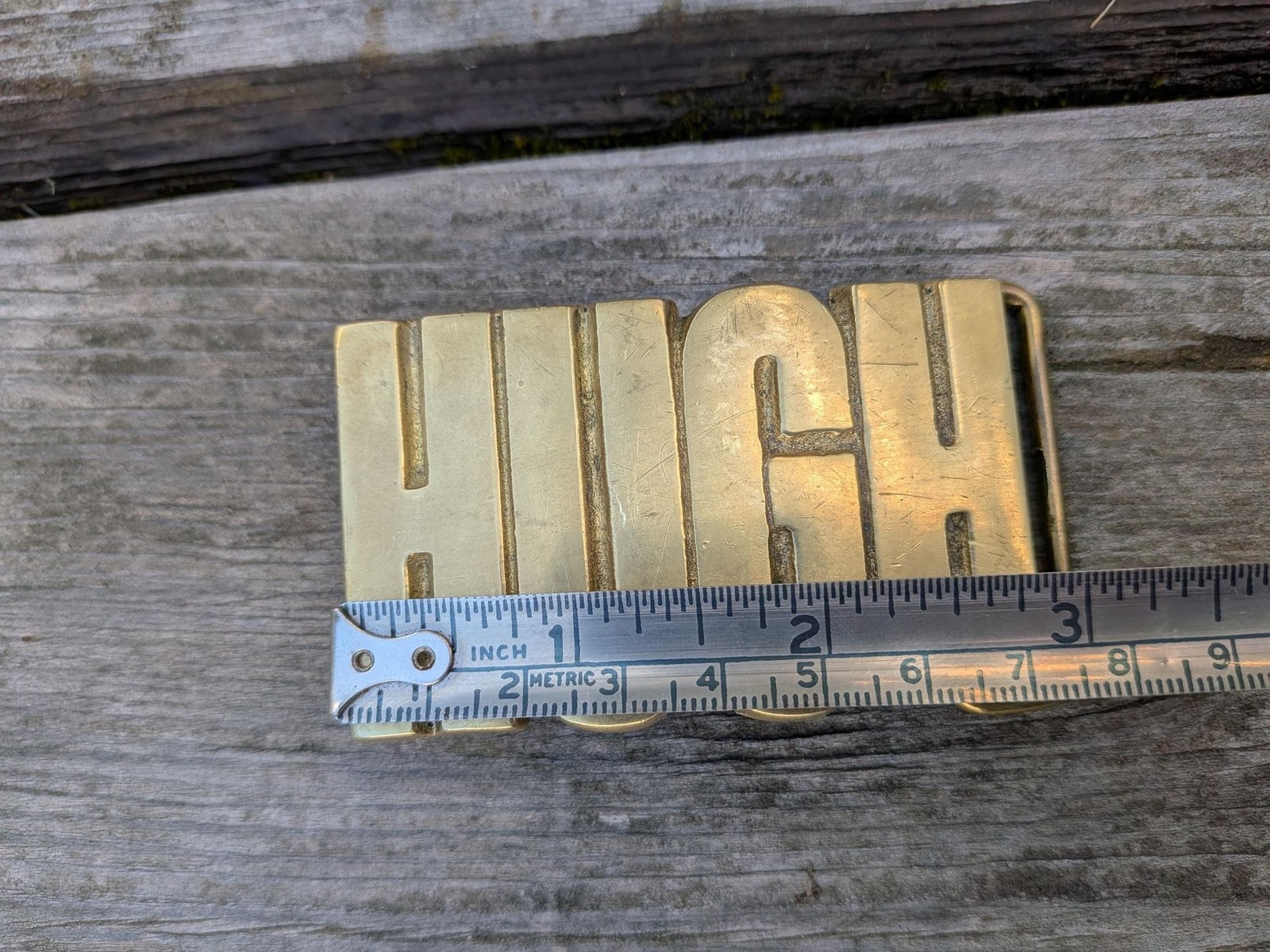 70s « HUGH » Brass Belt Buckle By Baron Buckles