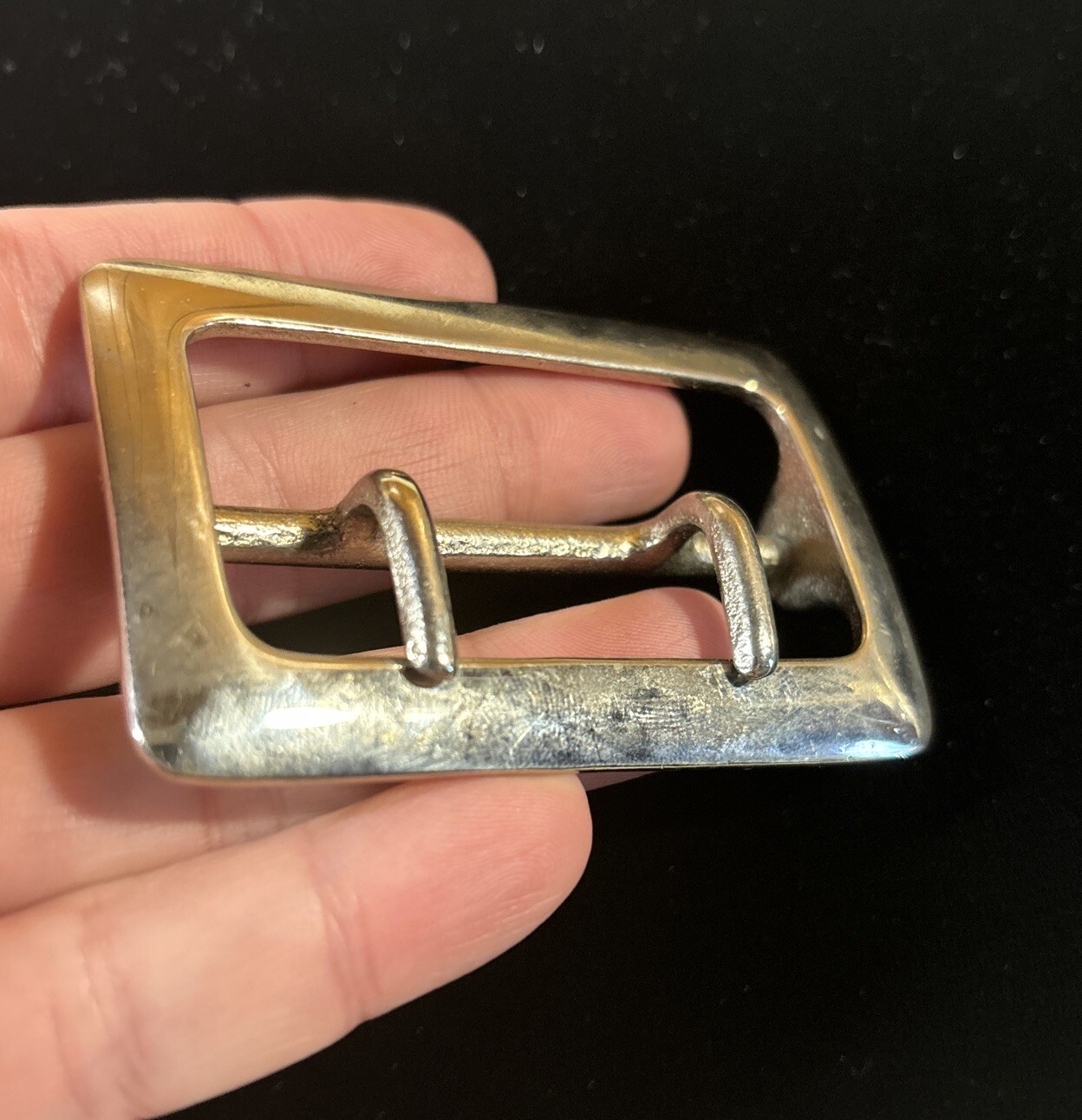 Vintage Solid Brass Chrome Plated 2.25” Double Prong Duty Belt Buckle USA #5