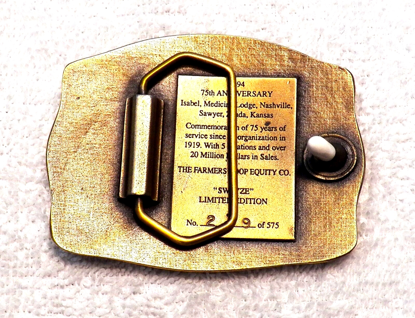 CLASSIC BELT BUCKLE 1991 FARMERS COOP EQUITY CO « SWAZEY » LMT ED #201 OF 700 BB17