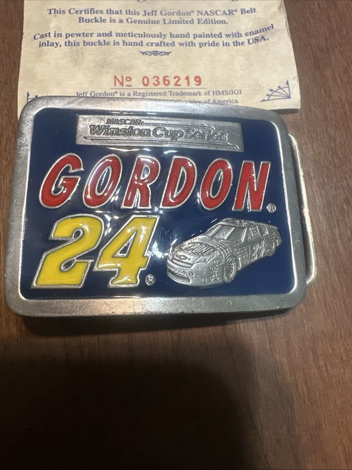 VINTAGE 1998 NASCAR JEFF GORDON # 24 PEWTER BELT BUCKLE WITH COA