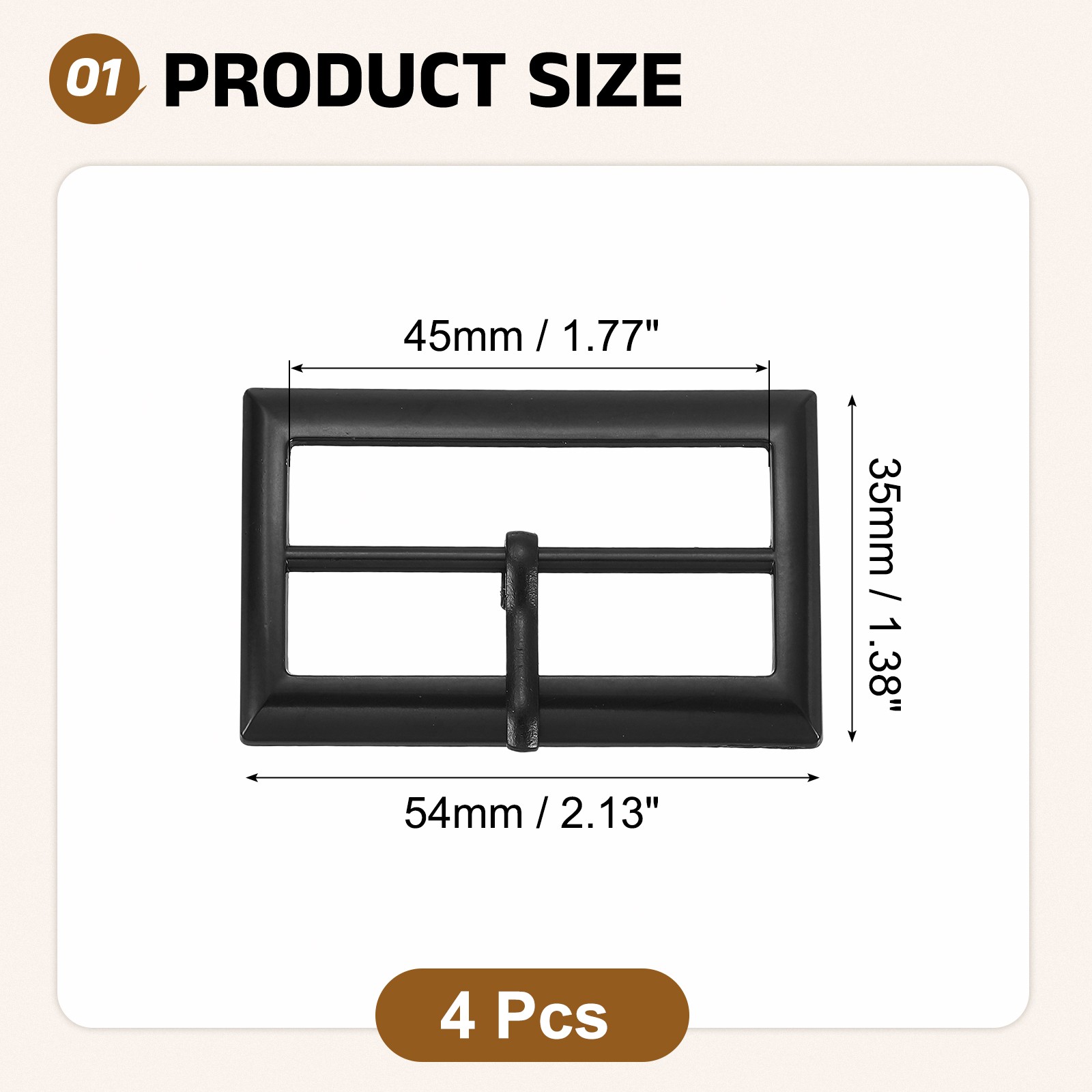 4Pcs Belt Buckle, 1.77&Prime; Single Prong Rectangle Buckles, Matte Black