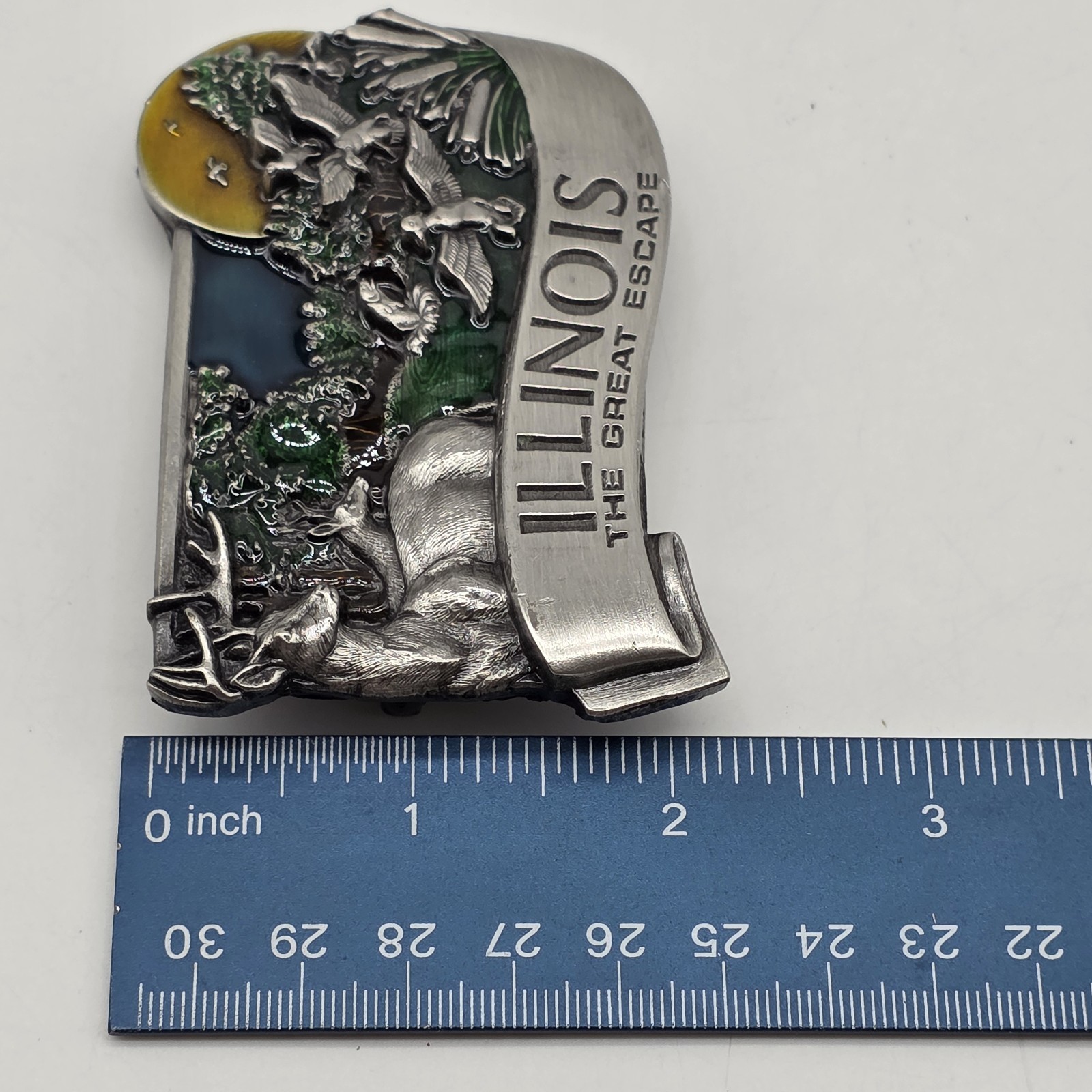 Vintage Collectible 1984 ILLINOIS Pewter and Enamel Belt Buckle by Bergamot