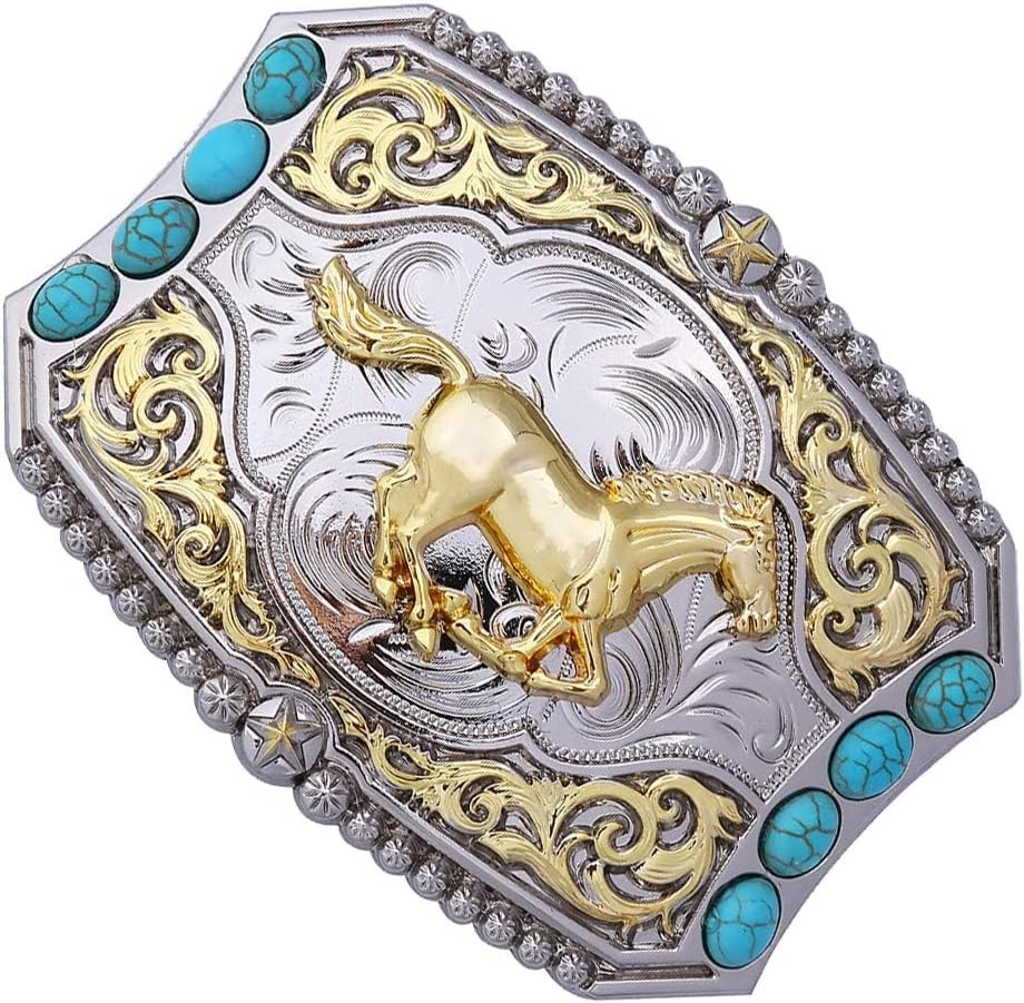 Cowboy Style Belt Buckle for Men Western Buckles with Horse and Turquoise Vin…