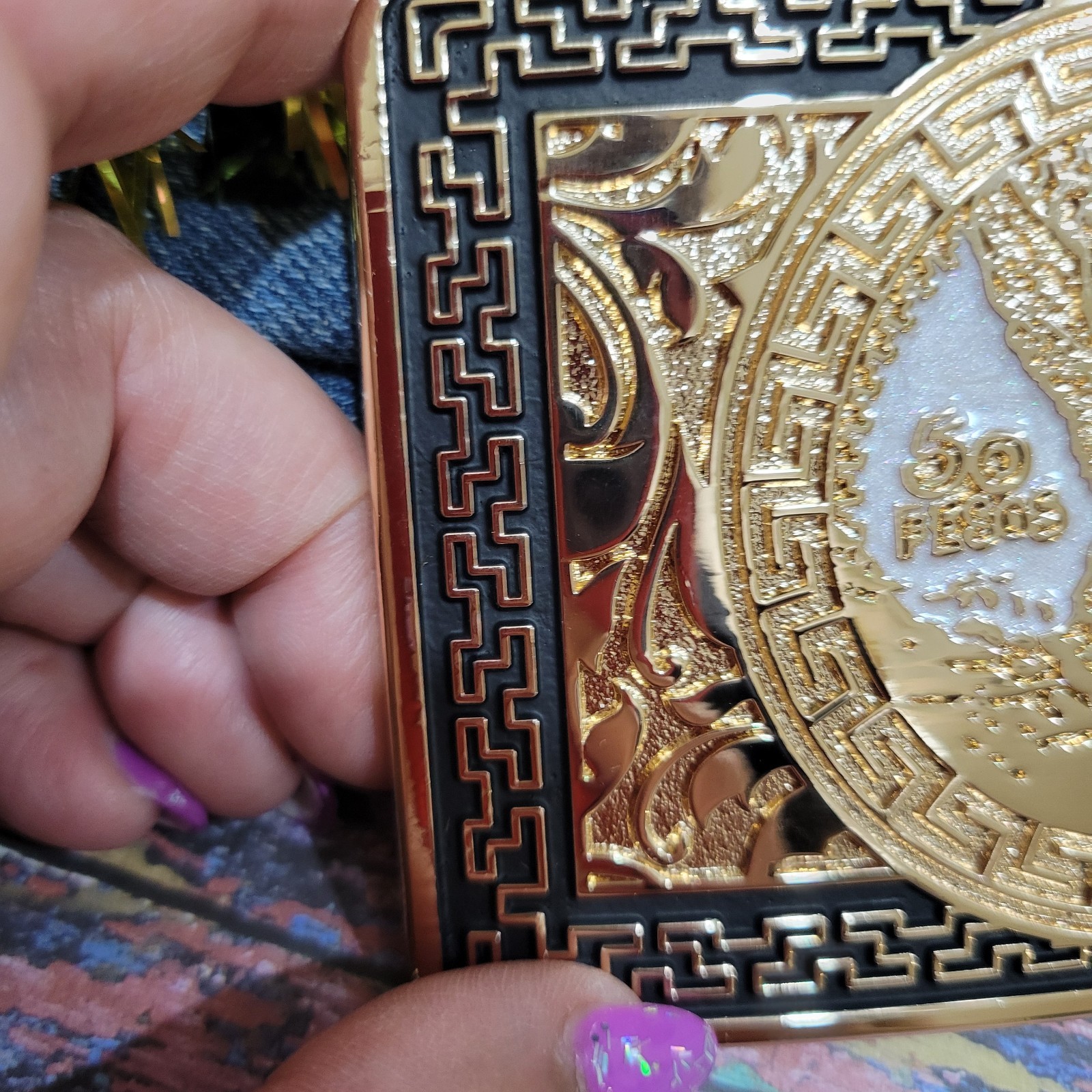 Centenario Cowboy Belt Buckle Western Rodeo Silver Rosetone Coin Rectangle