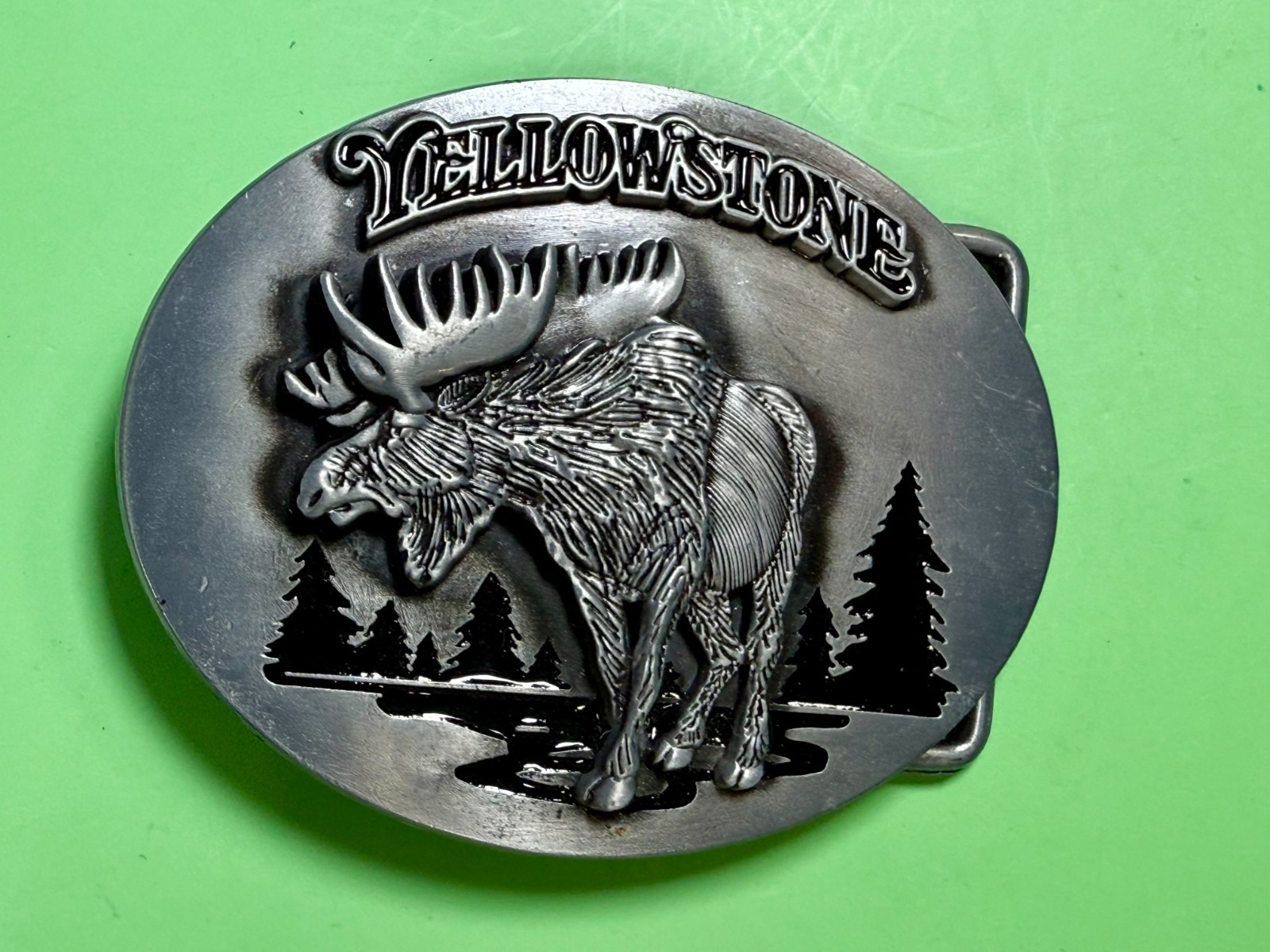 YELLOWSTONE National Park Moose Elk Wildlife Scene Silver Color Belt Buckle