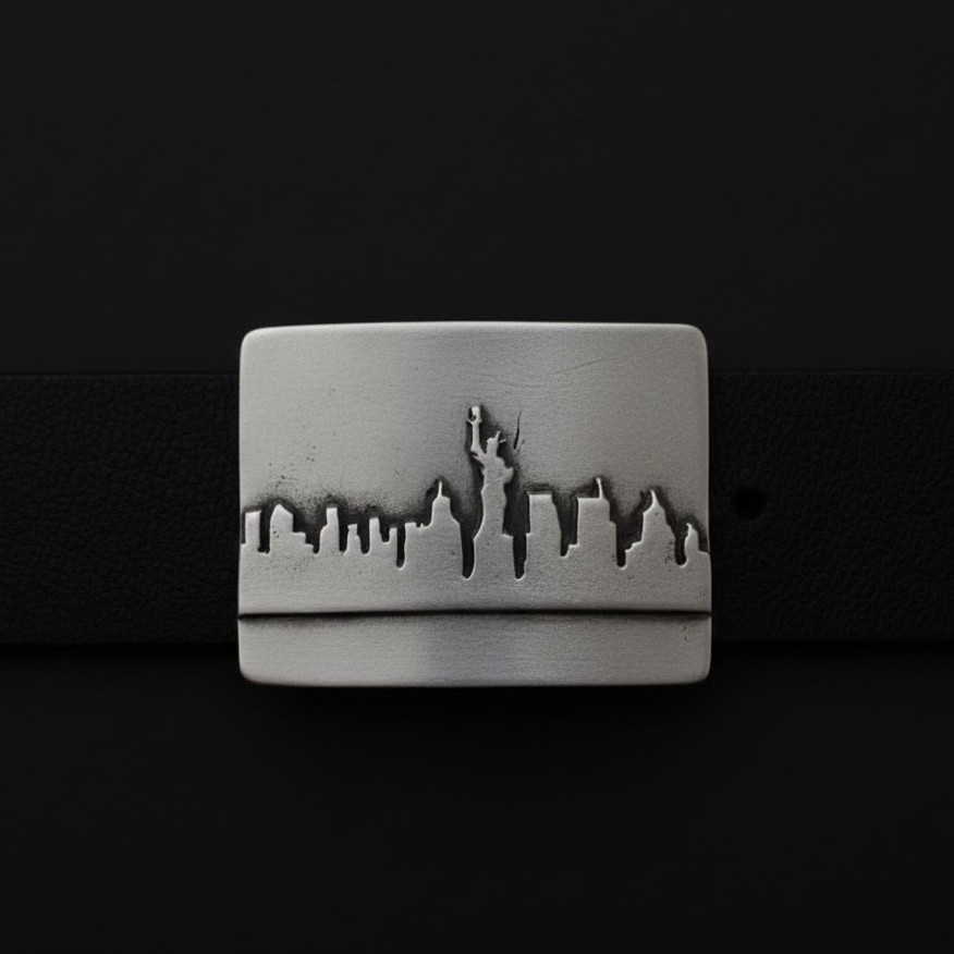 New York City Silhouette Belt Buckle Skyline Metal Urban Modern Design