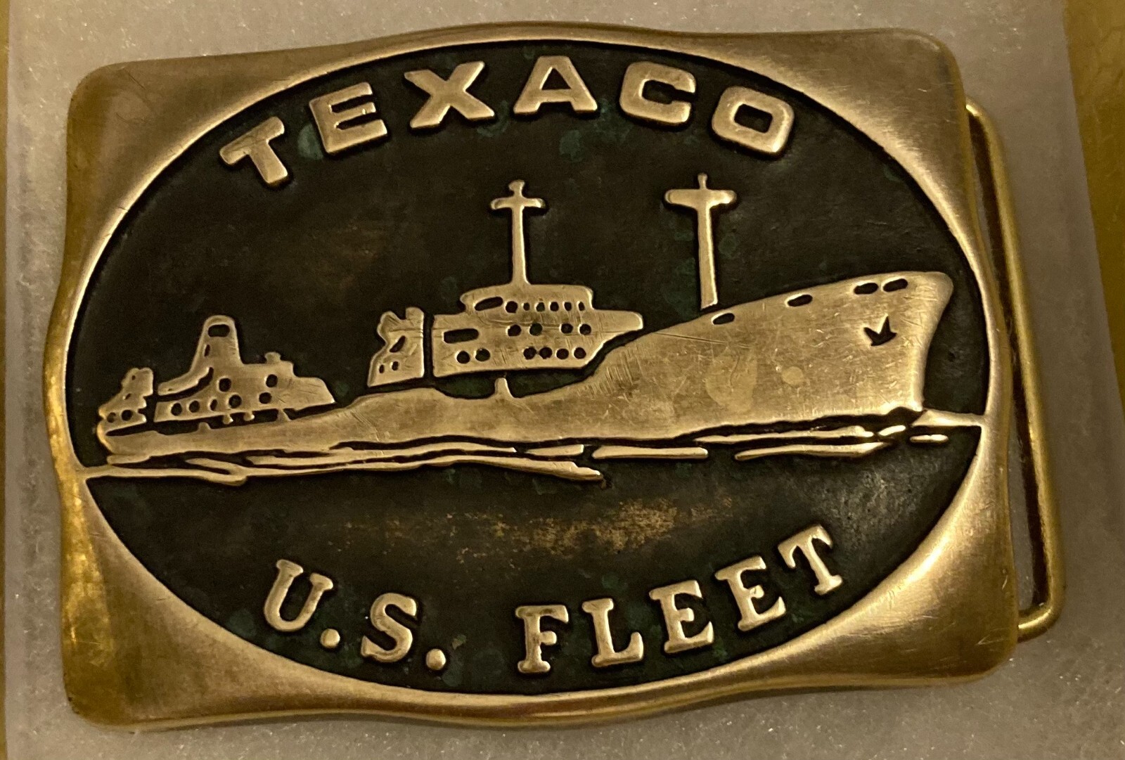 Vintage 1983 Metal Belt Buckle, Brass, Texaco, U.S. Fleet, Shipping, Oil, Petrol