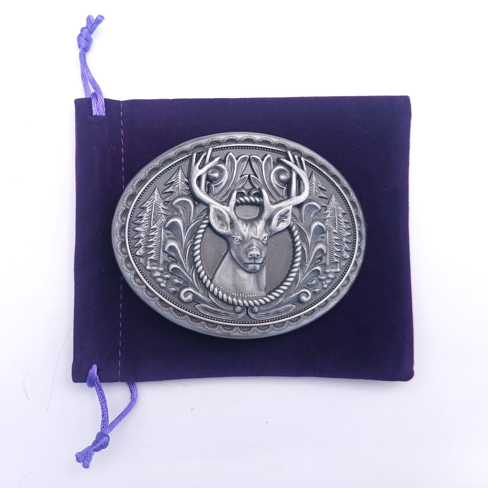 Nocona Deer Belt Buckle Mens Silver Oval Large Buck